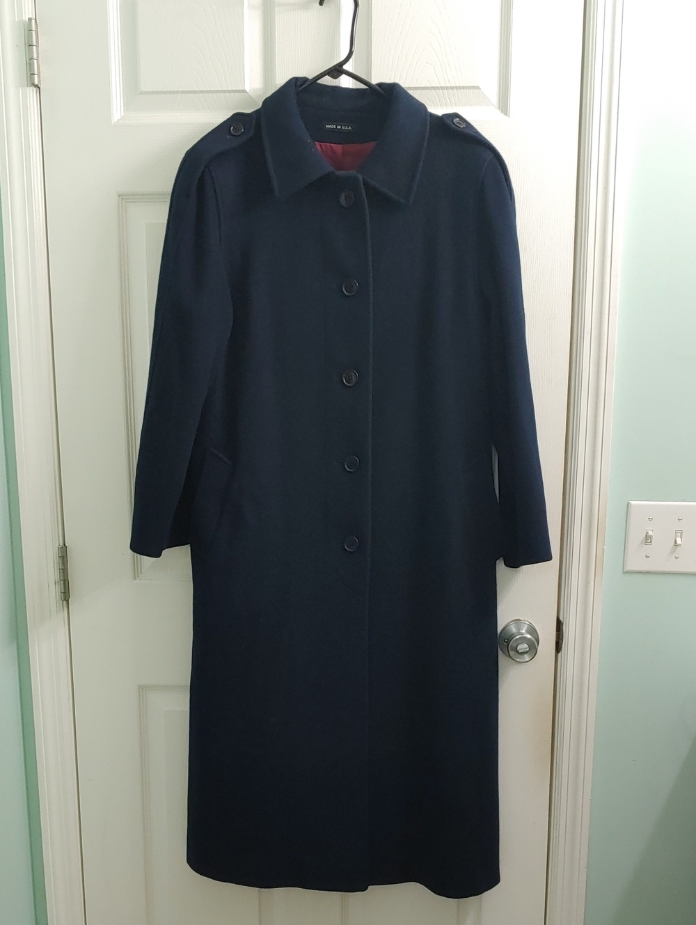Vintage Forstmann Navy Wool Over Coat Women's L Milano Classic Luxury Peacoat